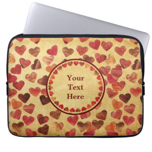 Housse Pour Ordinateur Portable Coeurs Feuilles Automne Sur Vieux Papier