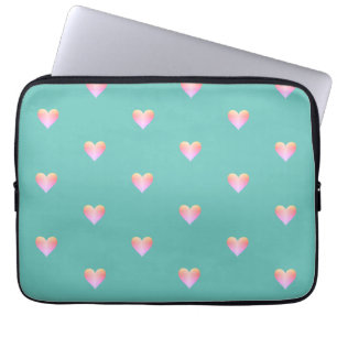 Housse Pour Ordinateur Portable Coeurs Motif rose simple Turquoise