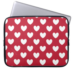 Housse Pour Ordinateur Portable Coeurs polka blancs et rouges