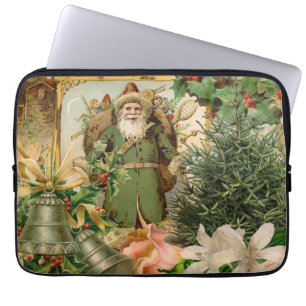 Housse Pour Ordinateur Portable Collage de Noël Père Noël vert de l'ancien monde A