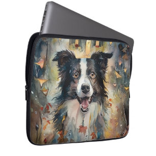 Housse Pour Ordinateur Portable Collie frontalier d'Halloween avec effroi Citrouil