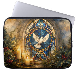 Housse Pour Ordinateur Portable Colombe de Noël en vitrail
