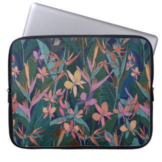 Housse Pour Ordinateur Portable Coloré jungle tropicale feuilles et fleurs main d