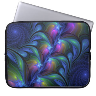 Housse Pour Ordinateur Portable Coloré Lumineux Abstrait Bleu rose Vert Fractal