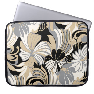 Housse Pour Ordinateur Portable Combinaison noire tropicale Hawaï Jungle Hibiscus