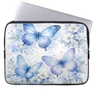 Housse Pour Ordinateur Portable Composition florale Papillon Bleu