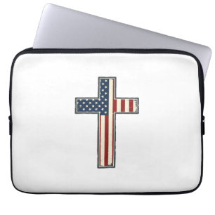 Housse Pour Ordinateur Portable Conception de vecteur de croix patriotique en détr
