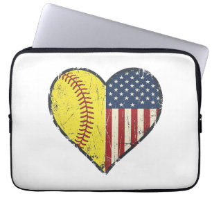 Housse Pour Ordinateur Portable Conception de vecteur vintage de coeur de softball