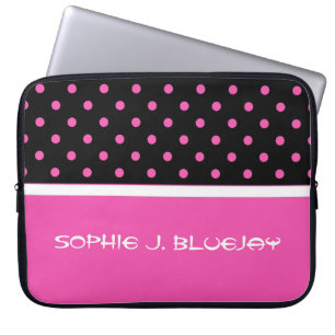 Housse Pour Ordinateur Portable Cool rose et noir, pois. Ajoutez votre nom