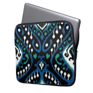Housse Pour Ordinateur Portable Copie tribale d'ikat de noir élégant chic de vert