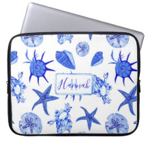 Coquillage bleu mélangé motif-nom monogramme perso