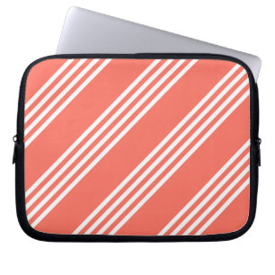 Housse Pour Ordinateur Portable Corail vivant et blanc quatre bandes motif