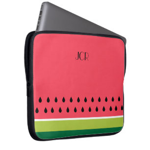 Housse Pour Ordinateur Portable Coral Pink and Green Striped Melon Fruit Pattern