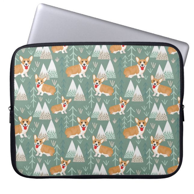 Housse Pour Ordinateur Portable Corgis dans le Motif forestier des montagnes (Devant)