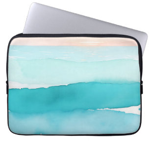 Housse Pour Ordinateur Portable Coucher de soleil aquarelle sur l'océan turquoise