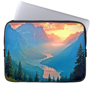 Housse Pour Ordinateur Portable Coucher de soleil en montagne : Art de la paix de