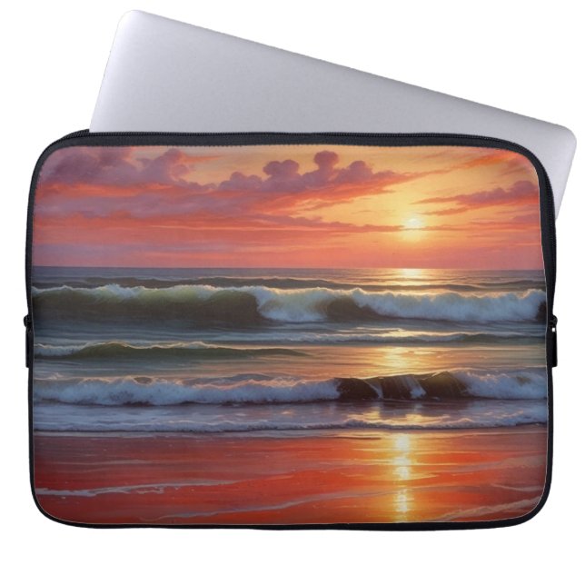Housse Pour Ordinateur Portable Coucher Rouge Océan Peinture de paysage marin (Devant)