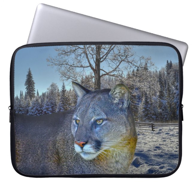 Housse Pour Ordinateur Portable Cougar Mountain Lion & Winter Tree (Devant)