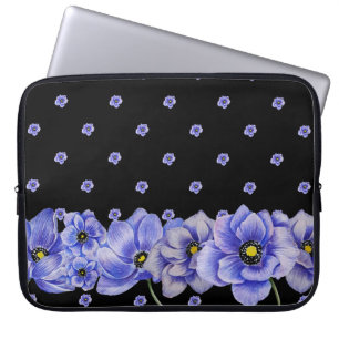 HOUSSE POUR ORDINATEUR PORTABLE COULEUR D'EAU BLEU ANEMONE POPIES