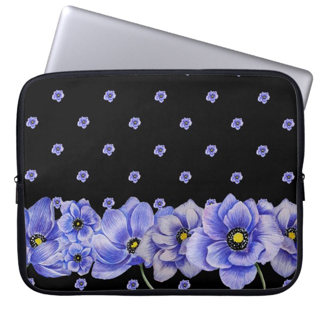 HOUSSE POUR ORDINATEUR PORTABLE COULEUR D'EAU BLEU ANEMONE POPIES (Devant)