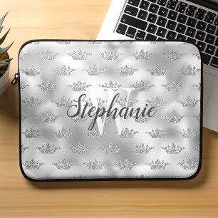 Housse Pour Ordinateur Portable Couronne à paillettes en feuille d'argent Glam Mon
