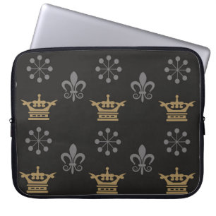 Housse Pour Ordinateur Portable Couronnes d'or sur fond d'écran noir, motif transp