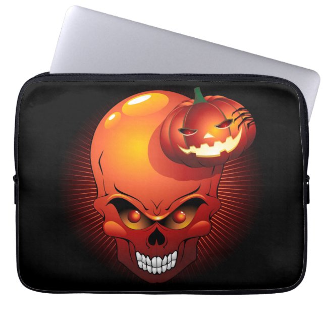 Housse Pour Ordinateur Portable Crâne d'Halloween et Citrouille (Devant)