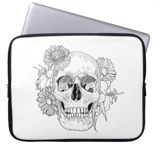 Housse Pour Ordinateur Portable Crâne et fleurs inspirés