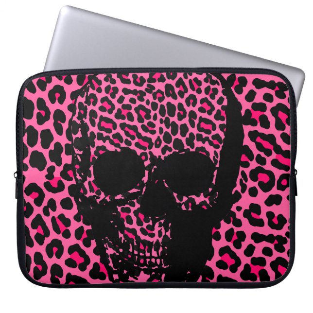 Housse Pour Ordinateur Portable Crâne rose de punk d'impression de peau de léopard (Devant)