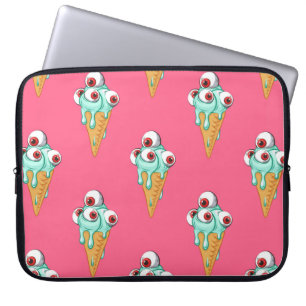 Housse Pour Ordinateur Portable Crème glacée bleue aux yeux. Arrière - plan rose.