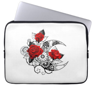 Housse Pour Ordinateur Portable Croissant Mécanique avec Roses Rouges