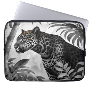 Housse Pour Ordinateur Portable Croquis Botanique Jaguar noir et blanc