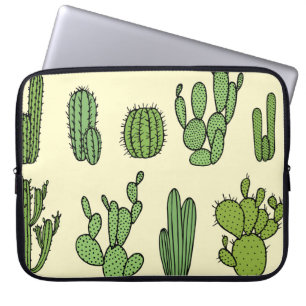 Housse Pour Ordinateur Portable Croquis de Cactus : Élégance florale Vintage.