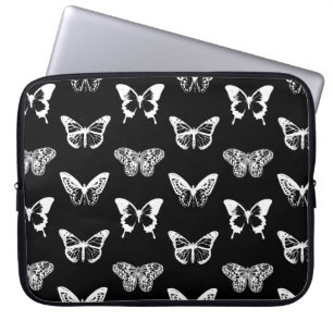 Housse Pour Ordinateur Portable Croquis papillon, blanc et noir