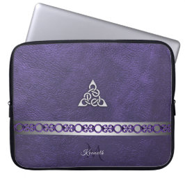 Housse Pour Ordinateur Portable Cuir pourpre avec le monogramme celtique argenté