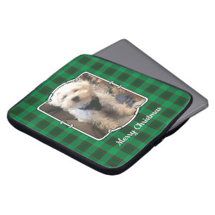 Housse Pour Ordinateur Portable Custom Christmas Photo Frame Red and Green Plaid