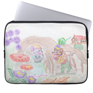 Housse Pour Ordinateur Portable Custom Kids Artwork, deux mignonnes souris, fleurs