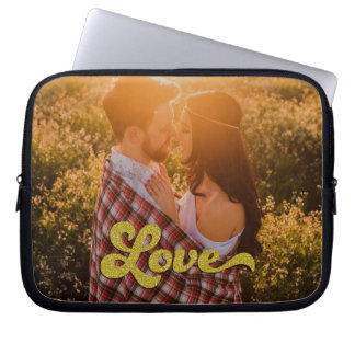 Housse Pour Ordinateur Portable Custom Photo with Gold Love Overlay
