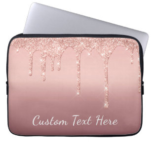 Housse Pour Ordinateur Portable Custom Text Rose Gold Blush Glitter Sparkle Drips