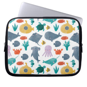 Housse Pour Ordinateur Portable Cute Aquarelle Océan Animaux Motif