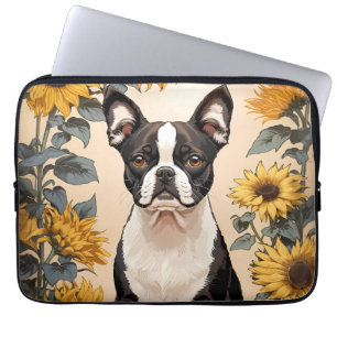 Housse Pour Ordinateur Portable Cute Boston Terrier Yellow Sunflowers