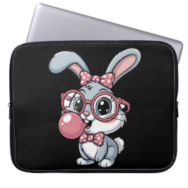 Housse Pour Ordinateur Portable Cute Bunny with Glasses Blowing Bubble Gum