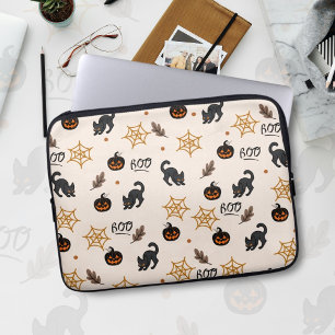 Housse Pour Ordinateur Portable Cute Citrouille Chat Noir Halloween Motif