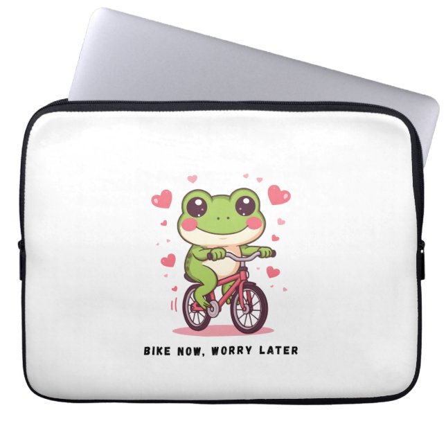 Housse Pour Ordinateur Portable Cute Frog Riding Bicycle | Funny Frog Lover Gift (Devant)