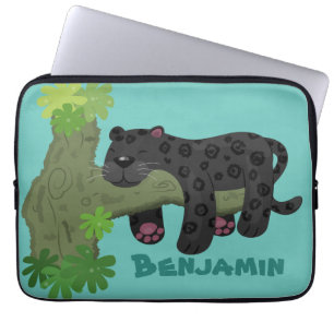 Housse Pour Ordinateur Portable Cute jaguar black panther cat cartoon illustration