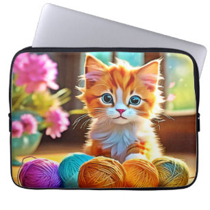 Housse Pour Ordinateur Portable Cute Kitten Yarn