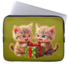 Housse Pour Ordinateur Portable **Cute Kittens Fighting Over a Gift – Funny Christ