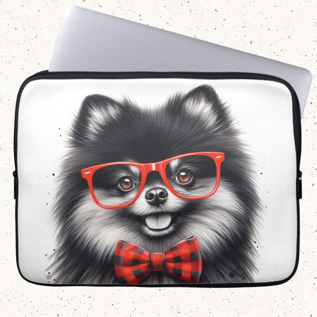 Housse Pour Ordinateur Portable Cute Nerd rouge Pomeranian (Créateur téléchargé)