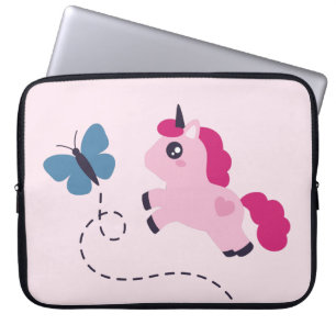 Housse Pour Ordinateur Portable Cute Pink Unicorn avec un Papillon