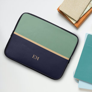 Housse Pour Ordinateur Portable Cute Simple Initial Monogram Blue Green